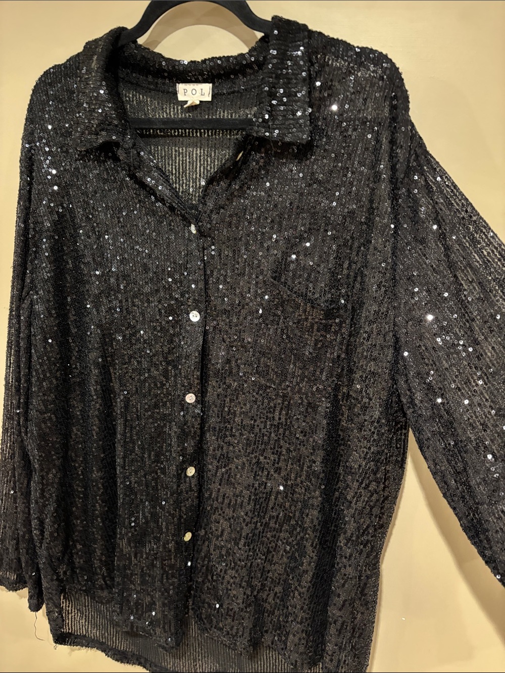 POL black sequin button down - Picture 3 of 5